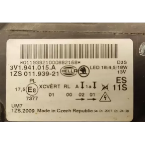 1ZS01103021 фара передняя Skoda Superb B8 (3V) 2016