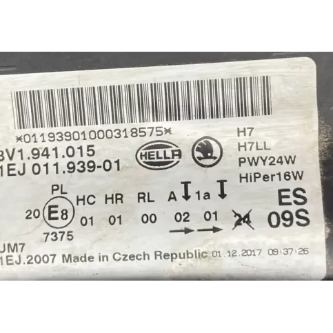 01193901000318575 фара передняя Skoda Superb B8 (3V) 2019